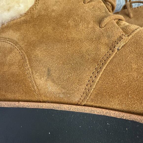 Eileen Fisher Kenille Sport Suede Boots Lace Up Fleece Syrup Brown Women's 8.5 - Picture 5 of 9